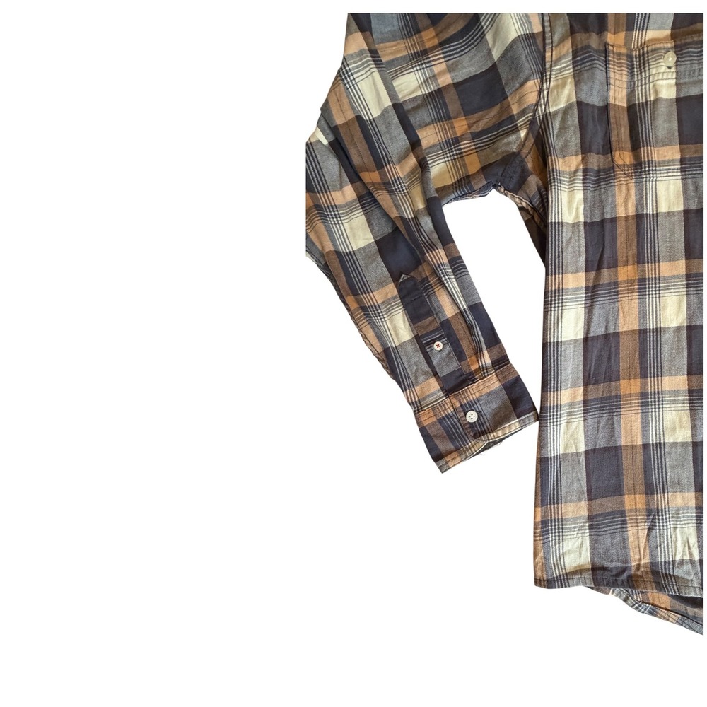 Wrangler Flex for Comfort Mens XL Plaid Button Down Shirt Brown Blue Long Sleeve - Picture 8 of 11